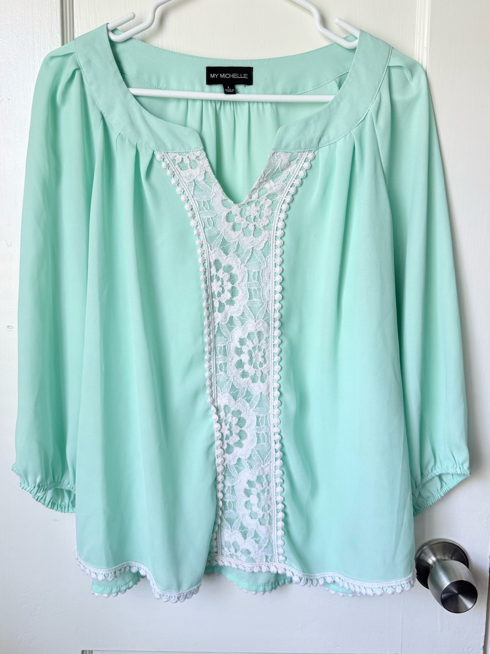 My Michelle mint lace blouse